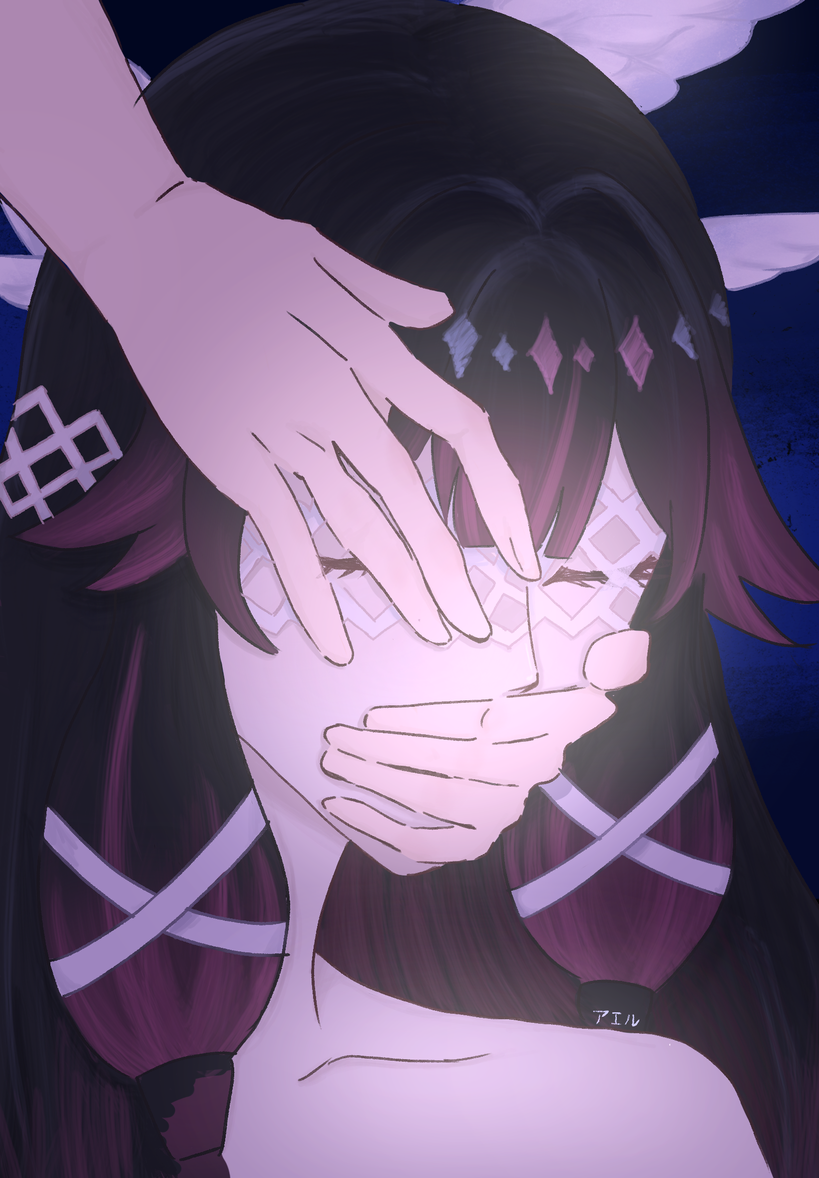 Digital illustration of Columbina as a moon goddess